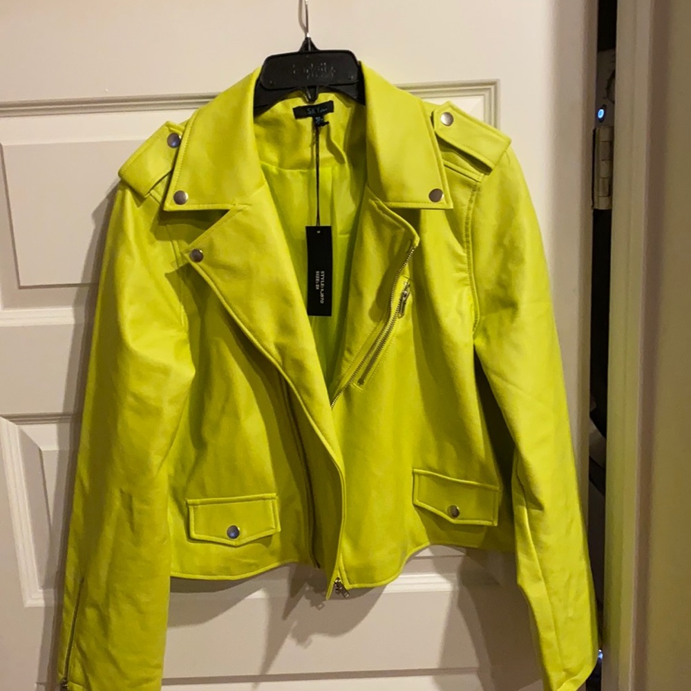 Neon Faux leather moto jacket